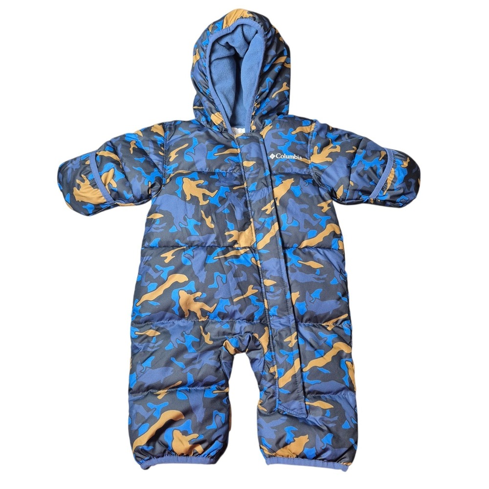 Columbia Infant Boys 0-3 Months Duck Down Hooded Bunting Snowsuit Camo Blue‎